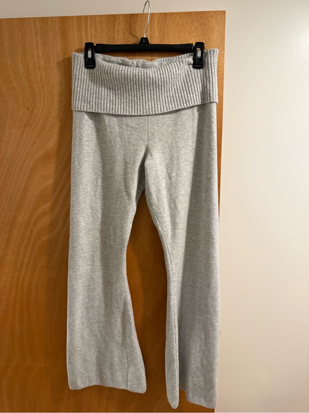 Fold-Over Waist Heather Gray Knit Pants